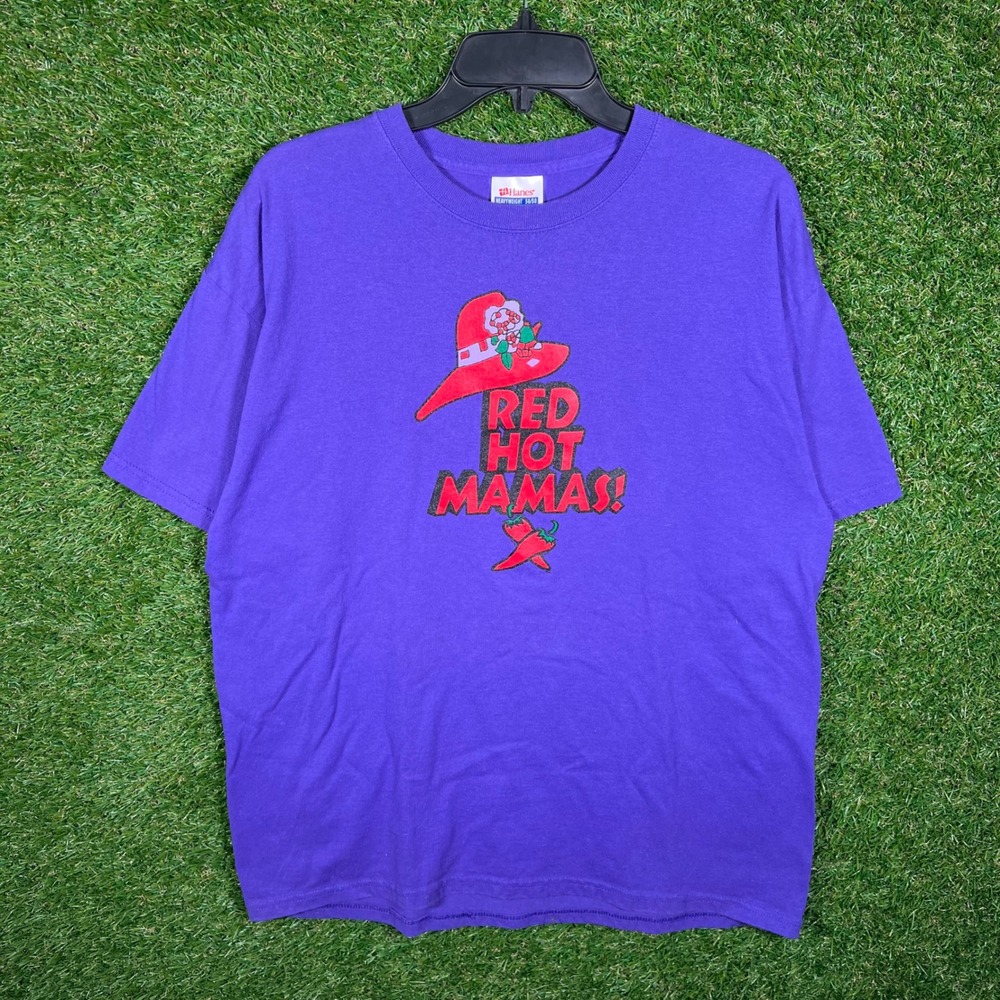 Hanes Heavyweight Red Hot Mamas Graphic T-Shirt Purple Mens Large Vintage